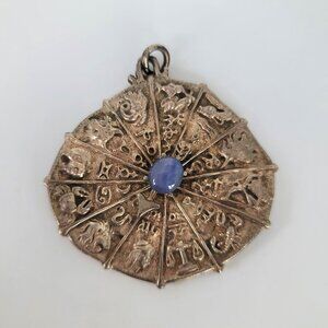 Vintage Lindy Star Sapphire & Sterling Brutalist Articulated Horoscope Pendant
